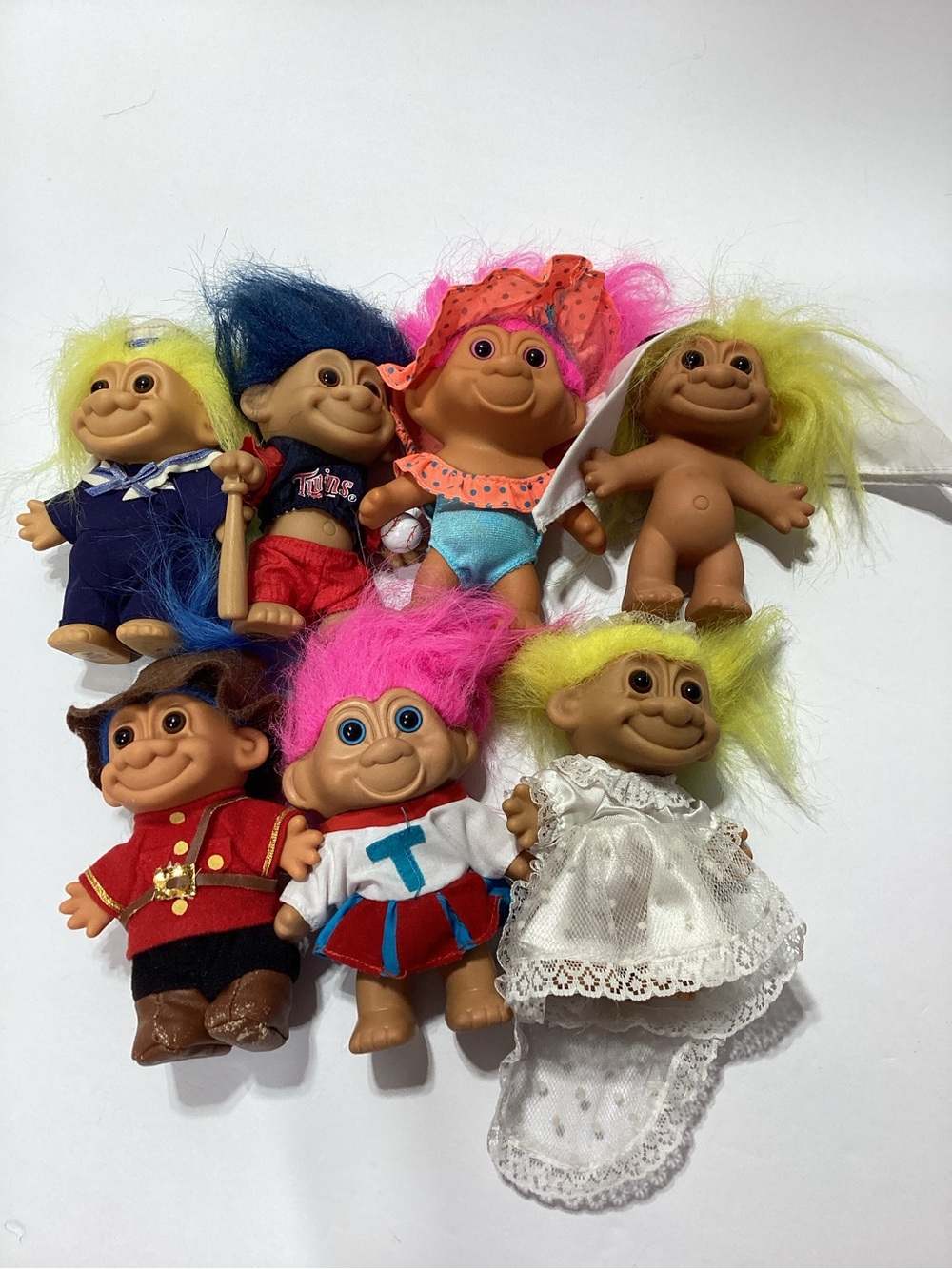 Vintage Troll Dolls Mixed Lot of 7 RUSS Bride MLB Twins Mountie Sailor Arab TNT